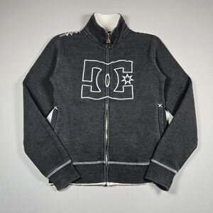 Vintage DC Shoes Y2K Full Zip Star Logo Jacket Contrast Stitch Charcoal Gray